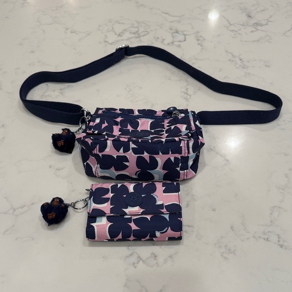 Kipling Pink and Navy Crossbody Bag and Wallet set - Picture 1 of 13